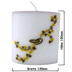 Hochzeitskerze Blumenranke, ovale Formenkerze, gelb/gold mit Ringen, Sonderform, Hochzeitsgeschenk Kerze, personalisierb
