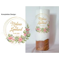 Hochzeitskerze Design Blumenkranz - Holzkerze