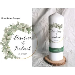 Hochzeitskerze Design Eukalyptus links - Stumpenkerze