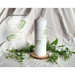 Hochzeitskerze Design Farn - Stumpenkerze