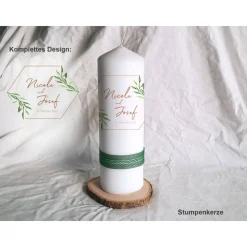 Hochzeitskerze Greenery Hexagon - Holzkerze