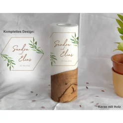 Hochzeitskerze Greenery Hexagon - Holzkerze