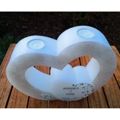 Hochzeitskerze, Hochzeitkerze Doppelherz, mit Teelichteinsatz, Hochzeit, Vermählung, Verlobung, inkl. Beschriftung, Farb