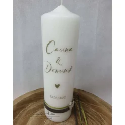 Hochzeitskerze in olivfarben - Grüntöne - Personalisiert