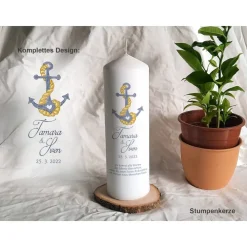 Hochzeitskerze mit Anker - Holzkerze