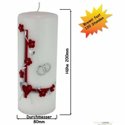 Hochzeitskerze mit Blumenranke, rot und silber, personalisierbar, ideale Hochzeitsdeko und Geschenk