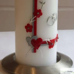 Hochzeitskerze mit Blumenranke, rot und silber, personalisierbar, ideale Hochzeitsdeko und Geschenk