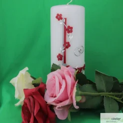 Hochzeitskerze mit Blumenranke, rot und silber, personalisierbar, ideale Hochzeitsdeko und Geschenk