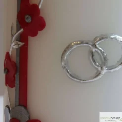 Hochzeitskerze mit Blumenranke, rot und silber, personalisierbar, ideale Hochzeitsdeko und Geschenk