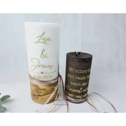 Hochzeitskerze mit echtem Holz mit/ohne Teelichteinsatz, GOLD - ALTROSA