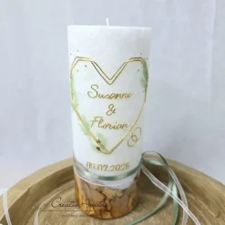 Hochzeitskerze mit echtem Holz und Teelichteinsatz, Geometric Heart