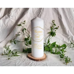 Hochzeitskerze mit Holz Design Goldrahmen