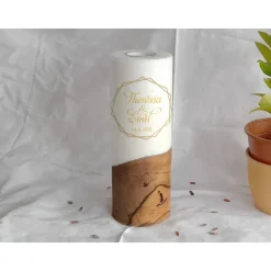 Hochzeitskerze mit Holz Design Goldrahmen