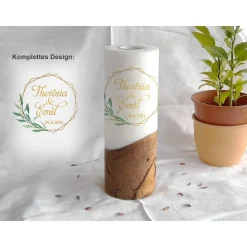 Hochzeitskerze mit Holz Design Goldrahmen