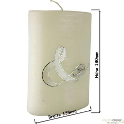 Hochzeitskerze oval mit Perlmutt-Oberfläche und „&“-Symbol, personalisierbar, edle Hochzeitsdeko