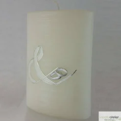 Hochzeitskerze oval mit Perlmutt-Oberfläche und „&“-Symbol, personalisierbar, edle Hochzeitsdeko