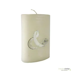 Hochzeitskerze oval mit Perlmutt-Oberfläche und „&“-Symbol, personalisierbar, edle Hochzeitsdeko