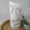 Hochzeitskerze Perlmutt geriffelt - Ellipse abgeschrägt mit Herzen -ALTROSA LINE-