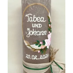 Hochzeitskerze RUSTICA, VINTAGE-Look, SHABBY, Rustikal, Hochzeitkerze, Brautkerze Flora, inkl Wachsbeschriftung