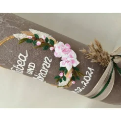 Hochzeitskerze RUSTICA, VINTAGE-Look, SHABBY, Rustikal, Hochzeitkerze, Brautkerze Flora, inkl Wachsbeschriftung