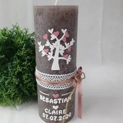 Hochzeitskerze Rustik braun mit Baum