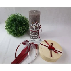 Hochzeitskerze Rustik braun mit Baum in weiß-bordeaux-gold mit/ohne Teelichteinsatz