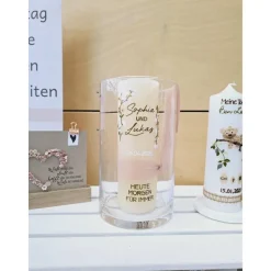 Hochzeitskerze Rustik creme groß - wahlweise mit/ohne Teelichteinsatz - mit Blumen in olive, weiß, rose