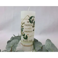 Hochzeitskerze Rustik ivory mit/ohne Teelichteinsatz - Vintage geometric - Gold-Natur