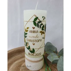 Hochzeitskerze Rustik ivory mit/ohne Teelichteinsatz - Vintage geometric - Gold-Natur