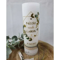 Hochzeitskerze Rustik ivory mit/ohne Teelichteinsatz - Vintage geometric - Gold-Natur inkl. Aufbewahrungskarton