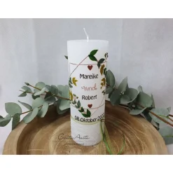 Hochzeitskerze Rustik mit oder ohne Teelicht weiß - Vintage geometric - Roségold-Natur