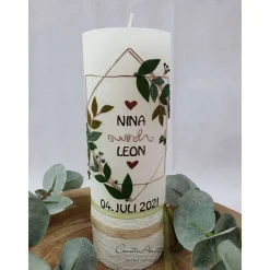 Hochzeitskerze Rustik mit oder ohne Teelicht weiß - Vintage geometric - Roségold-Natur