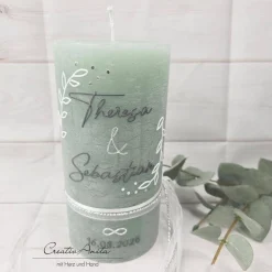 Hochzeitskerze Rustik mit/ohne Teelichteinsatz eukalypthus groß - Anthrazit & Silber, Blätter