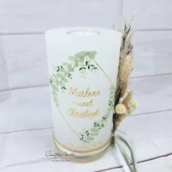 Hochzeitskerze Rustik weiß groß - Geometric Style Eukalyphtusstyle