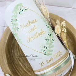 Hochzeitskerze Rustik weiß groß - Geometric Style Eukalyphtusstyle