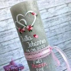 Hochzeitskerze Rustik zwei Herzen