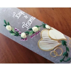 Hochzeitskerze Rustikal Rustica, Vintage-Look, Shabby, Hochzeitkerze, Brautkerze, Liebende Herzen, inkl Wachsbeschriftun