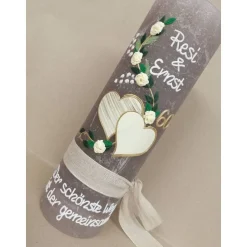 Hochzeitskerze Rustikal Rustica, Vintage-Look, Shabby, Hochzeitkerze, Brautkerze, Liebende Herzen, inkl Wachsbeschriftun