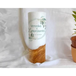 Hochzeitskerze Salbei rund - Holzkerze