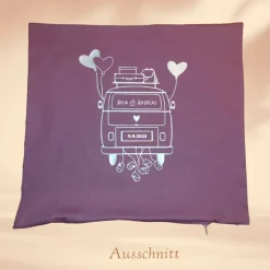 Hochzeitskissen, Wedding - Camper, Wohnwagen personalisiert mit Namen / Hochzeitsdatum (1- oder 2-teilig)