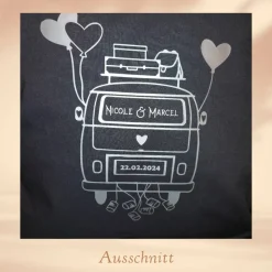 Hochzeitskissen, Wedding - Camper, Wohnwagen personalisiert mit Namen / Hochzeitsdatum (1- oder 2-teilig)
