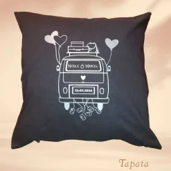 Hochzeitskissen, Wedding - Camper, Wohnwagen personalisiert mit Namen / Hochzeitsdatum (1- oder 2-teilig)