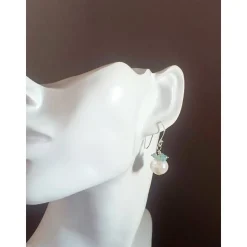 Hochzeitsohrringe Silber mit weißen Perlen und blauem Apatit