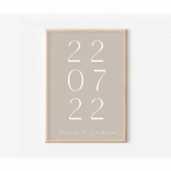 Hochzeitsposter Datum & Name beige - Paarposter Geschenk Hochzeit - Jahrestag Geschenk Hochzeitsgeschenk personalisiert