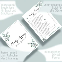 Hochzeitsquiz Braut oder Bräutigam | Er oder Sie | Hochzeitsspiel für Brautpaar & Gäste im Eukalyptus Design | A5 Format