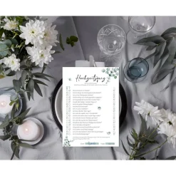 Hochzeitsquiz Braut oder Bräutigam | Er oder Sie | Hochzeitsspiel für Brautpaar & Gäste im Eukalyptus Design | A5 Format