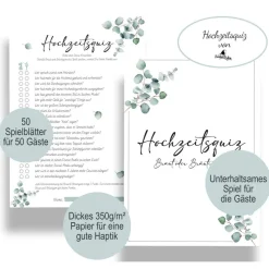 Hochzeitsquiz Braut oder Bräutigam | Er oder Sie | Hochzeitsspiel für Brautpaar & Gäste im Eukalyptus Design | A5 Format