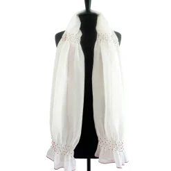 HOCHZEITSSCHAL mit HANDSMOCK + PERLEN Chiffontuch Brauttuch, weiße Stola