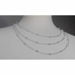 Hochzeitsschmuck Perlen, feine zarte Brautkette echte Perlen, dreireihig auf Draht schwebend mit Silber