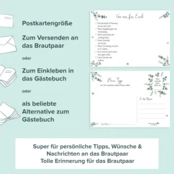 Hochzeitsspiel & Gästebuchkarten im schönen Eukalyptus Design | 50 Stück Postkarten DIN A6 | CreativeRobin